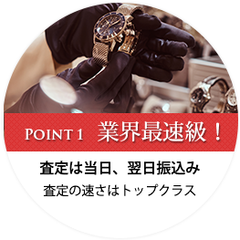 Point1:業界最速級!査定は当日、翌日振込み査定の速さはトップクラス